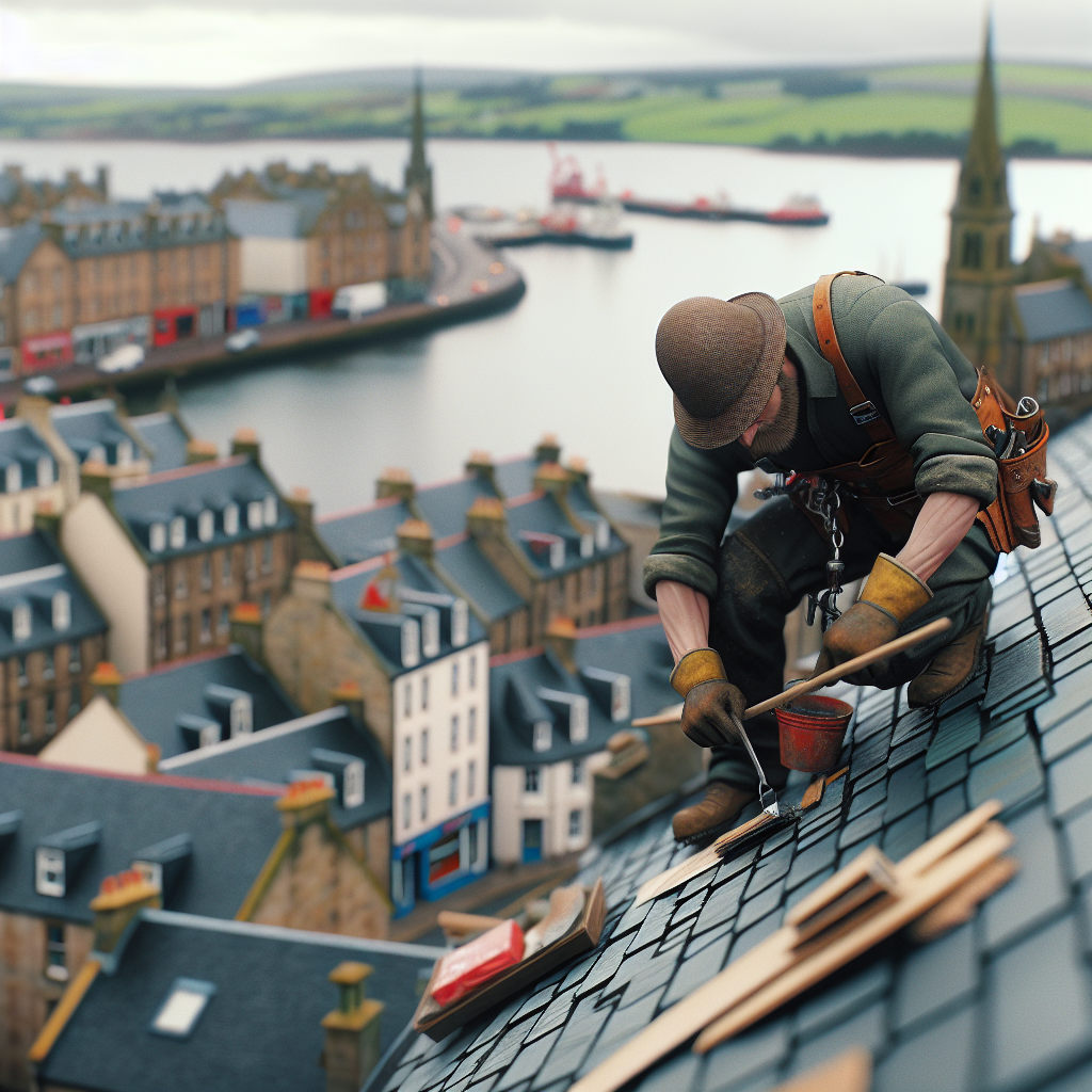 Local roofer working on slate roof in Kirkcaldy