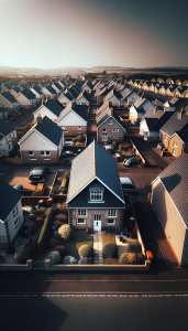A residential roof after storm damage repairs