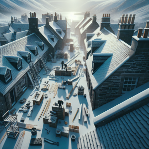 Wintery scene of a roof covered in snow in Fife