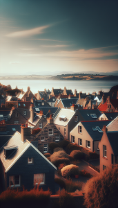 Aerial view of diverse roofing styles in Fife