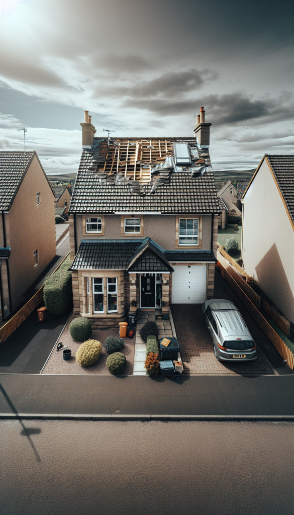 Roof showing signs of a leak with a drip tray for collection