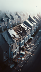 Damaged section of a residential roof in Fife