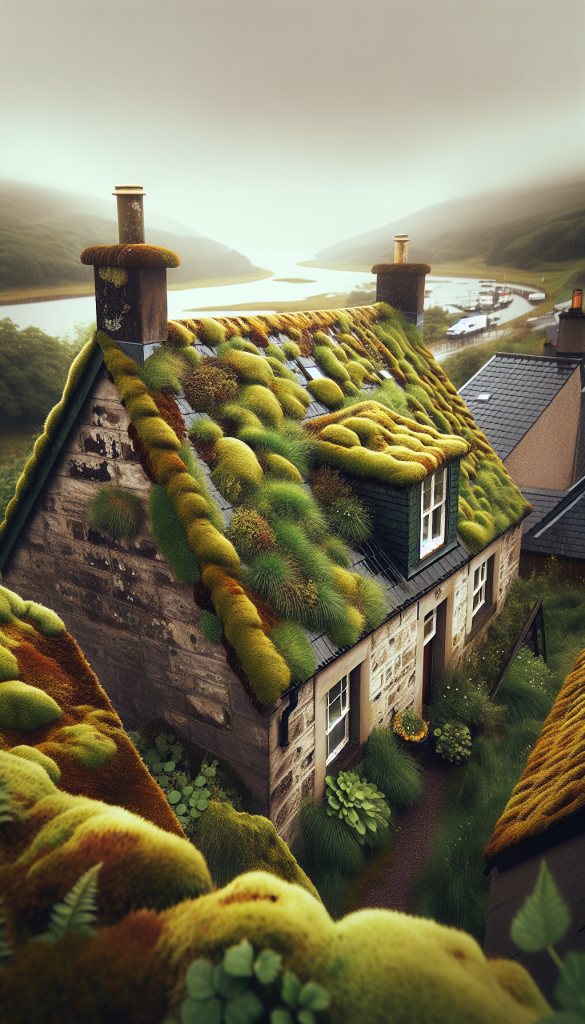 A rooftop covered with moss needing cleaning