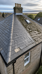 Aerial view of a residential roof in Fife